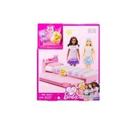 Pour Barbie Ma Premiere Poupee - Coffret Dodo, soiree pyjama - Mobilier Lit rose, chambre - Set accessoires maison et Carte