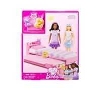 pour Barbie ma Premiere Poupee - Coffret Dodo, Soiree Pyjama - mobilier lit Rose, Chambre - Set Accessoires Maison avec Carte Tigre