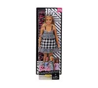 pour Barbie Poupee Mannequin Fashionistas Blonde avec Robe Vichy Noir et Blanc - Set Jouet Fille et 1 Carte Animal