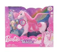 pour Barbie Poupee - pegase Rose Sons et lumieres, Ailes Multicolores, 10 Accessoires - Cheval Magique - Set Jouet Fille + 1 Carte Animal