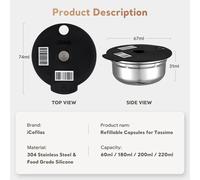 Pour Bosch Tassimo SUNY HAPPY VIVY filtres à café rechargeables capsules de café en acier inoxydable dosette couvercle en Silicone 60/180/200/220ml 60ml