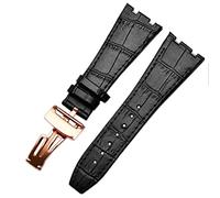 Pour bracelets AP 15400 - Bracelet de montre 26 mm - En cuir véritable - Bracelet de montre fait à la main avec boucle déployante en acier (noir or rose, taille : 26 mm), 26mm