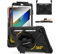 pour Coque iPad 9ème/8ème/7ème Génération 10,2 Pouces 2021/2020/2019, Étui de Robuste avec Film Protection, Porte-Stylet, Support Rotatif à 360° et Dragonne, Bandoulière, Lumière étoilée Noire