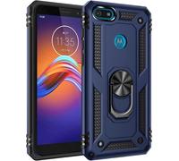 Pour Coque Moto E6 Play Avec Aimant Anneau Support, 360°Double Couche Renforcée Défense Bumper Antichoc Armure Housse Etui Avec Protection Écran-Bleu