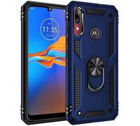 Pour Coque Moto E6 Plus Avec Aimant Anneau Support, 360°Double Couche Renforcée Défense Bumper Antichoc Armure Housse Etui Avec Protection Écran-Bleu