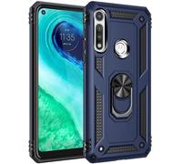 Pour Coque Moto G Fast Avec Aimant Anneau Support, 360°Double Couche Renforcée Défense Bumper Antichoc Armure Housse Etui Avec Protection Écran-Bleu