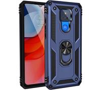Pour Coque Moto G Play 2021 Avec Aimant Anneau Support, 360°Double Couche Renforcée Défense Bumper Antichoc Armure Housse Etui Avec Protection Écran-Bleu