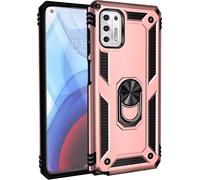 Pour Coque Moto G Stylus 2021 Avec Aimant Anneau Support, 360°Double Couche Renforcée Défense Bumper Antichoc Armure Housse Etui Avec Protection Écran-Or Rose