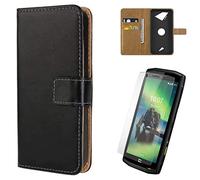 Pour Crosscall Action X5 Etui à rabat Housse Noir + HD Verre Trempé 1Pack | Élégance du Cuir Synthétique,Double Protection Hybride,Design Ultra-Fines & Porte-Cartes,Précision Millimétrée & Accès Facile