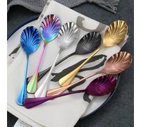 Pour cuillères à dessert en acier inoxydable en forme de coquillage avec un long manche