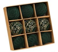 pour déco Noël 9 Ornements 6cm Matériau pour ps pour déco Noël(Slate Green) | Texture pour velours douce, fini flocqué élégant, lot de 9 , taille 6cm, couleurs assorties