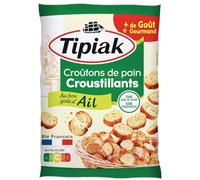 Pour des soupes et salades plus gourmandes - TIPIAK Croûtons à l'ail, sans huile de palme, sans conservateur, blé français, format 220g - Lot de 3