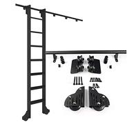 pour échelle coulissante Rail Kit Kit de quincaillerie de bibliothèque de rouleau noir de 3.3ft-20ft noir, matériel de rail à échelle coulissante avec roues à roulement de plancher (sans échelle), pis