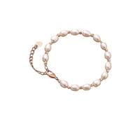 Pour Élastique Perles Plusieurs Messages Bracelet Freshwater Cultured Pearl Strand Bracelet For Women Teens 1 Yellow Gold Plated Small Wrist 6.58 Inch 2 Inch Pour 4 Bracelet Valentin (White, One Size)
