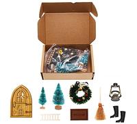 pour elfes de Noël miniature | Kit miniature pour maison en bois, maison de poupée en bois avec meubles pour Garçons Filles , 9 ensembles de portes rétro + boîte en papier, Unisex, Se