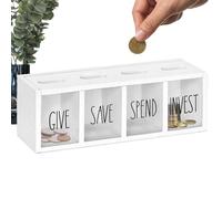 pour enfant - 32 x 10,7 cm en bois transparent, 4 compartiments, boîte à montage mural magnétique, organiseur d'épargne | Pour chambre à coucher, crèche, école, bureau, garçons