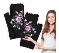 pour femme tricotée, sans hiver brodé | pour le froid pour l'écriture, ces sans brodés ont une grande élasticité qui s'adapte confortablement, Noir , riferimento alla descrizione