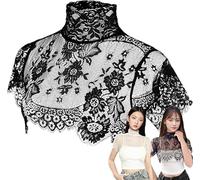 (Pour femmes de moins de 55 kg) 2 pièces noir et blanc en dentelle ras du cou pour femmes et filles, faux cache-cou détachable avec motif floral, noir et blanc, Under 60kg