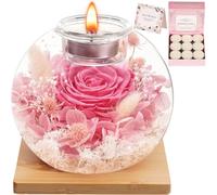 Pour Femmes, Rose Éternelle dans un Dôme en Verre avec 18 Bougies Parfumées - Fleurs Préservées Rose Infinie, Noël, Saint-Valentin, Fête des Mères, Femme de Gend, Décoration Romantique