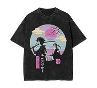 Pour Femmes T-Shirt Lavé Vintage Anime Samurai Champloo Imprimé Coton À Blouse À Col Rond D'été Rue Oversize Étudiant Tendance Harajuku Tee Hommes Et Femmes Cospaly Garçons Et Filles-Black||3XL