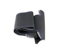 pour Fiat pour Bravo pour Doblo pour Grande pour Punto pour Linea pour Qubo Tresse à la Main en Cuir perforé Garniture Couverture Volant de Voiture Housse de Volant(Black-Blue Line)