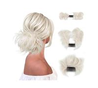 Pour fixer et décorer les cheveux Postiches synthétiques à clipser, postiches en forme de beignet, Extensions de Chignon, cheveux bouclés et désordonnés, chouchous for femmes Pince à cheveux(White Blo