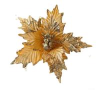 pour fleur de Noël Pailletée 26cm en Flanelle Décoration pour(Gold) | Diamètre 26cm, tige 14cm, flanelle pailletée, design festif, insertion rapide dans sapin