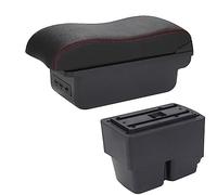 Pour Ford Pour Fiesta MK7 2009-2017 Boîte D'accoudoir De Voiture Accoudoir De Voiture Console Centrale Boîte De Rangement Surface Incurvée(B1 Black red 3USB)