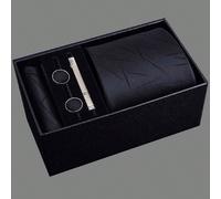 Pour Homme 5 pièces À Nœud Set , 8cm Ample Cravate Avec Pince À Cravate , Boutons De Manchette Et Pochette De Costume , Fête Des Pères Boîte À Cadeau Géométrique,Carreau,RayéPolyester