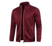 Pour homme, veste en polaire à fermeture éclair complète, légère, col montant, pull fin uni à col rond, chandail à manches longues, haut de mode, manteau en tricot, cardigan, bordeaux, L