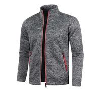 Pour homme, veste en polaire à fermeture éclair complète, légère, col montant, pull fin uni à col rond, chandail à manches longues, haut de mode, veste en tricot, cardigan, gris foncé, L