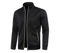 Pour homme, veste en polaire à fermeture éclair complète, légère, col montant, pull fin uni à col rond, chandail à manches longues, haut de mode, manteau en tricot, cardigan, Noir , 4XL