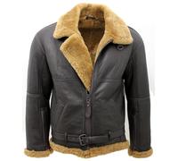Pour Hommes Marron Raf Peau de Mouton Véritable Volant Cuir Veste Avec Roux Fur