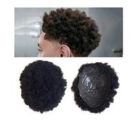 Pour hommes - Perruque de cheveux humains afro bouclés - Système Remy indien - Couleur naturelle - 0,04-0,06 mm - Base en polyuréthane (noir naturel 110 %, 7 x 9)