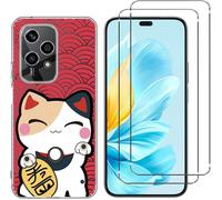 Pour Honor 200 Lite 5G - Pack complet avec coque transparente à motif chat + 2 films de protection écran vitre verre trempé.