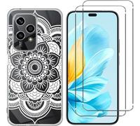 Pour Honor 200 Lite 5G - Pack complet avec coque transparente à motif rosace + 2 films protection écran vitre verre trempé