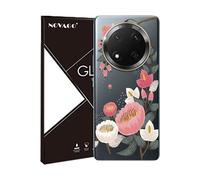 NOVAGO Compatible avec Honor Magic 7 Lite 5G / Magic7 Lite 5G-Pack Complet- Coque Transparente Souple avec Motif +3 Films Protection écran vitre Verre trempé 3D incurvé avec Colle (Grosse Fleur)