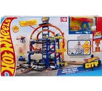 pour Hot Wheels Grand Garage Mega looping 2 en 1 avec Ascenseur - Hauteur 65 cm - Set Jouet véhicules avec Carte Tigre