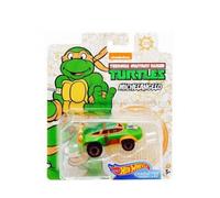 pour Hot Wheels Voiture Tortues Ninja Michelangelo - vehicule Miniature TMNT Verte et Orange - Set Voiture Collection Turtles + Carte