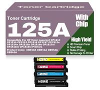 pour HP 125A Cartouches de Toner compatibles CB540A CB541A CB542A CB543A pour HP CP1213 CP1214 CP1215 CP1216 CP1217 CP1513n CP1514n CP1515n CP1516n CP1517ni CP1518ni,4Pack-125A