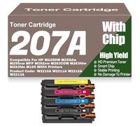 pour HP Cartouches de Toner 207A 207X W2210A W2211A W2212A W2213A compatibles pour HP M225DW M255dw M255nw MFP M282nw M283CDW M283fdw M283fdn M155 M554,4Pack-207A