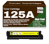 pour HP Cartouches de Toner compatibles CP1213 CP1214 CP1215 CP1216 CP1217 125A CB540A CB541A CB542A CB543A pour HP CP1513n CP1514n CP1515n CP1516n CP1517ni CP1518ni CP1519ni,Yellow-125A