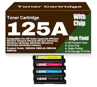 pour HP Cartouches de Toner compatibles CP1213 CP1214 CP1215 CP1216 CP1217 125A CB540A CB541A CB542A CB543A pour HP CP1513n CP1514n CP1515n CP1516n CP1517ni CP1518ni CP1519ni,4Pack-125A