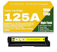 pour HP CP1213 CP1214 CP1215 CP1216 CP1217 CP1513n CP1514n CP1515n CP1516n CP1517ni CP1518ni CP1519ni Cartouches de Toner 125A CB540A CB541A CB542A CB543A Haute Capacité,Yellow-125A