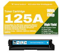 pour HP CP1213 CP1214 CP1215 CP1216 CP1217 CP1513n CP1514n CP1515n CP1516n CP1517ni CP1518ni CP1519ni Cartouches de Toner 125A CB540A CB541A CB542A CB543A Haute Capacité,Cyan-125A