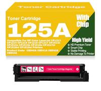 pour HP CP1213 CP1214 CP1215 CP1216 CP1217 CP1513n CP1514n CP1515n CP1516n CP1517ni CP1518ni CP1519ni Cartouches de Toner 125A CB540A CB541A CB542A CB543A Haute Capacité,Magenta-125A