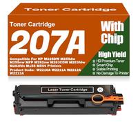 pour HP MFP M225DW M255dw M255nw M282nw M283CDW M283fdw M283fdn M155 M554 Cartouches de Toner avec Puce compatibles 207A W2210A W2211A W2212A W2213A,Black-207A