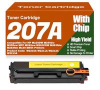 pour HP MFP M225DW M255dw M255nw M282nw M283CDW M283fdw M283fdn M155 M554 Cartouches de Toner avec Puce compatibles 207A W2210A W2211A W2212A W2213A,Yellow-207A