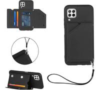 Pour Huawei P40 Lite Coque - Étui Portefeuille Carte Fentes Arrière Poche Antichoc Pare-Chocs Métal Bouton Cordon Peau Coquille Protect For Huawei P40 Lite/Huawei Nova 6 Se Chs -Black