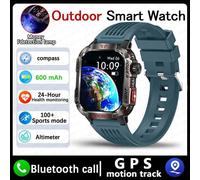 Pour Huawei Xiaomi Militaire Gps Montre Intelligente Hommes Lampe De Poche Boussole Étanche Sport De Plein Air Tracker Bluetooth Appel Smartwatch Homme.Blue Silicone.